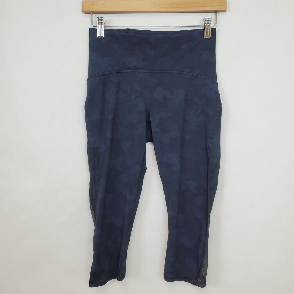 Lululemon Train Times Crop Leggings Size 6 Camouflaged Midnight Navy Black 17" - Picture 1 of 9